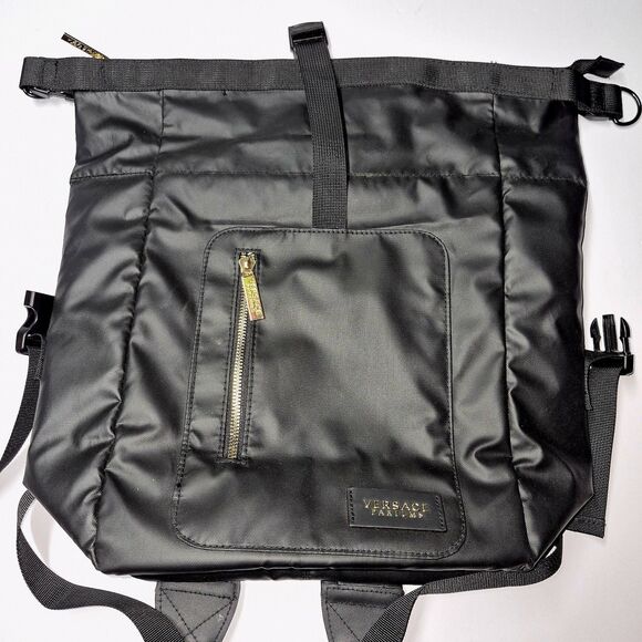 VERSACE Parfums Convertible Rider Backpack Shoulder Tote Bag Black Gold NWOT main image 5